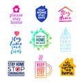 Set of emblems and logo with slogan - Stay at home. Different style logo - Stay home.